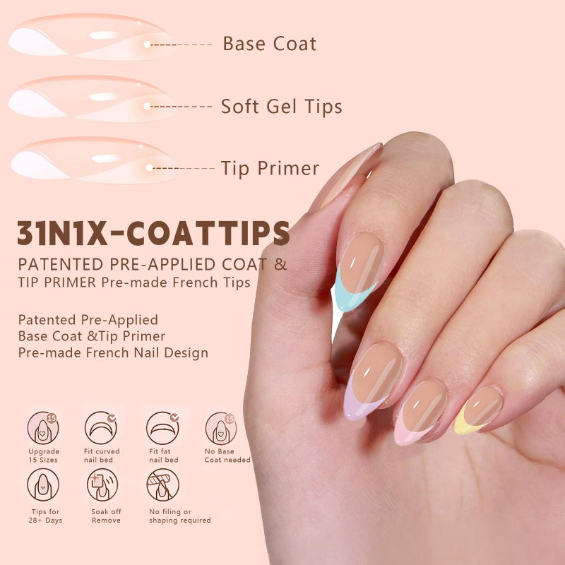 Wsimily 150 Pcs French Tip Press on Nails Short Almond, Wsimily 5 Colors Reusable Acrylic French Fake Nails Colorful Glossy False Nails Full Cover Nails for Women Nail Art DIY 15 Sizes - Image 3